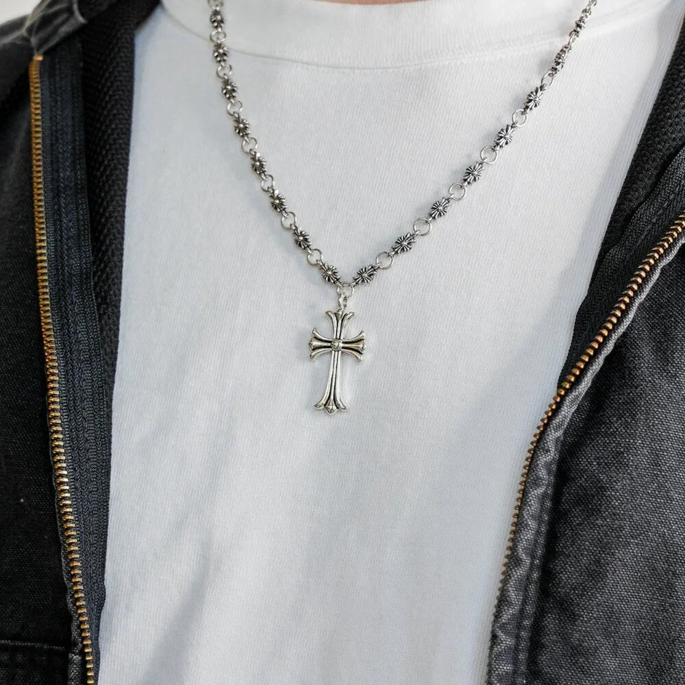 Silver Gothic Cross Chain Necklace